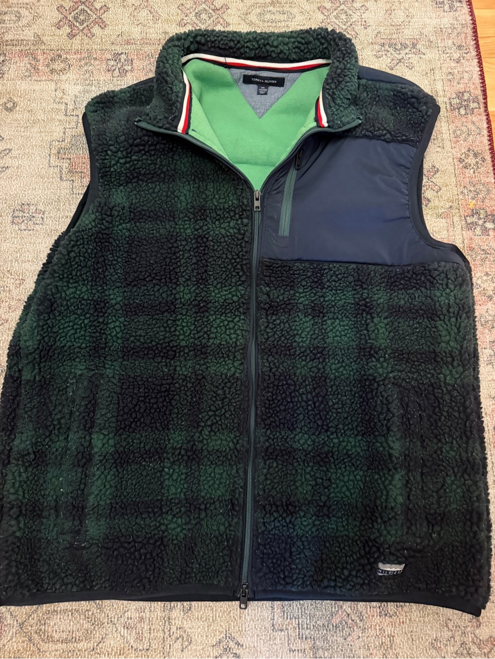 Tommy Hilfiger Men's Green Sherpa Plaid Vest